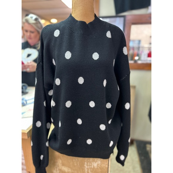 Unbranded Sweaters - Unbranded Black Polka Dot Crewneck Sweater Relaxed Fit Knit NEW Size XL